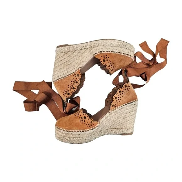 Tabitha Simmons Womens Ravi Brown  Suede Espadrille Wedge Sandals 37 US 7 - Picture 6 of 10